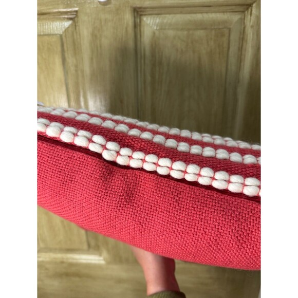 Creative Co-Op Woven Cotton Wool Striped Throw Pillow Salmon Cream 18" NEW NWT - Picture 3 of 4